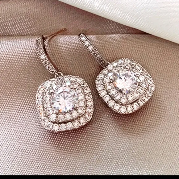 925 Sterling Silver Square Drop Earrings - Picture 2 of 4